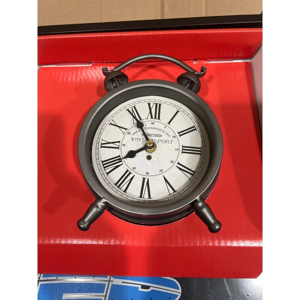 Abernethy & Wehde Inc Vintage Port Metal Desk Clock Pewter Gray Roman Numeral
